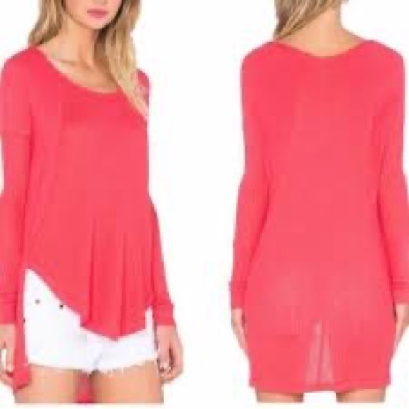 Free People Size S Pink Ventura Drippy Thermal Waffle Knit Pullover Tunic - Picture 1 of 4